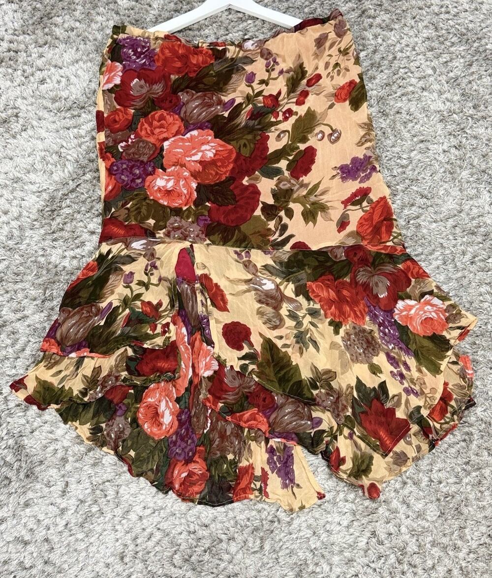 Chico’s Design Women Skirt Floral Pleated Flowy Ruffle Boho Fairy Grunge Size 1